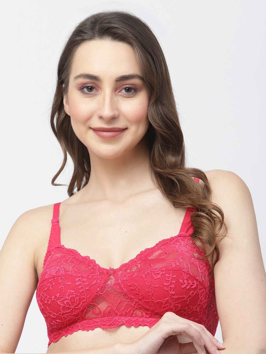 

Docare Floral Non Padded All Day Comfort Non-Wired Cotton Bralette Lace Bra, Pink