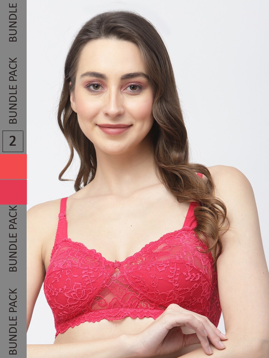 

Docare Pack Of 2 Non-Padded Non Wired Lace Half Coverage Cotton Bralette Bra, Pink