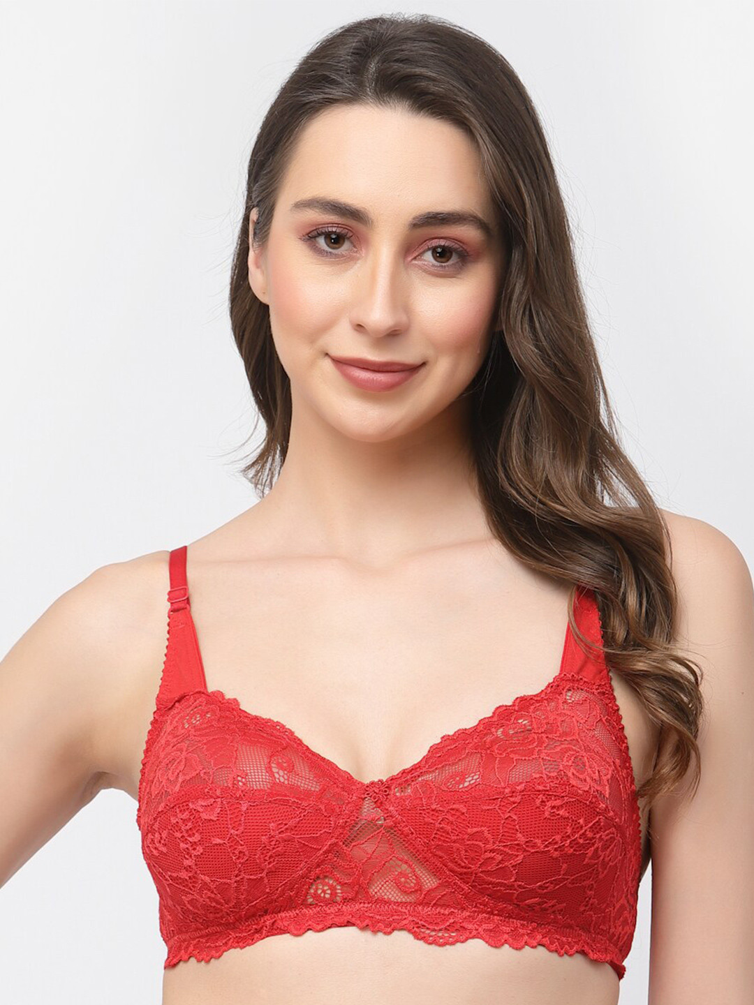 

Docare Pack of 2 Non-Padded Lace Bralette Bra, Red