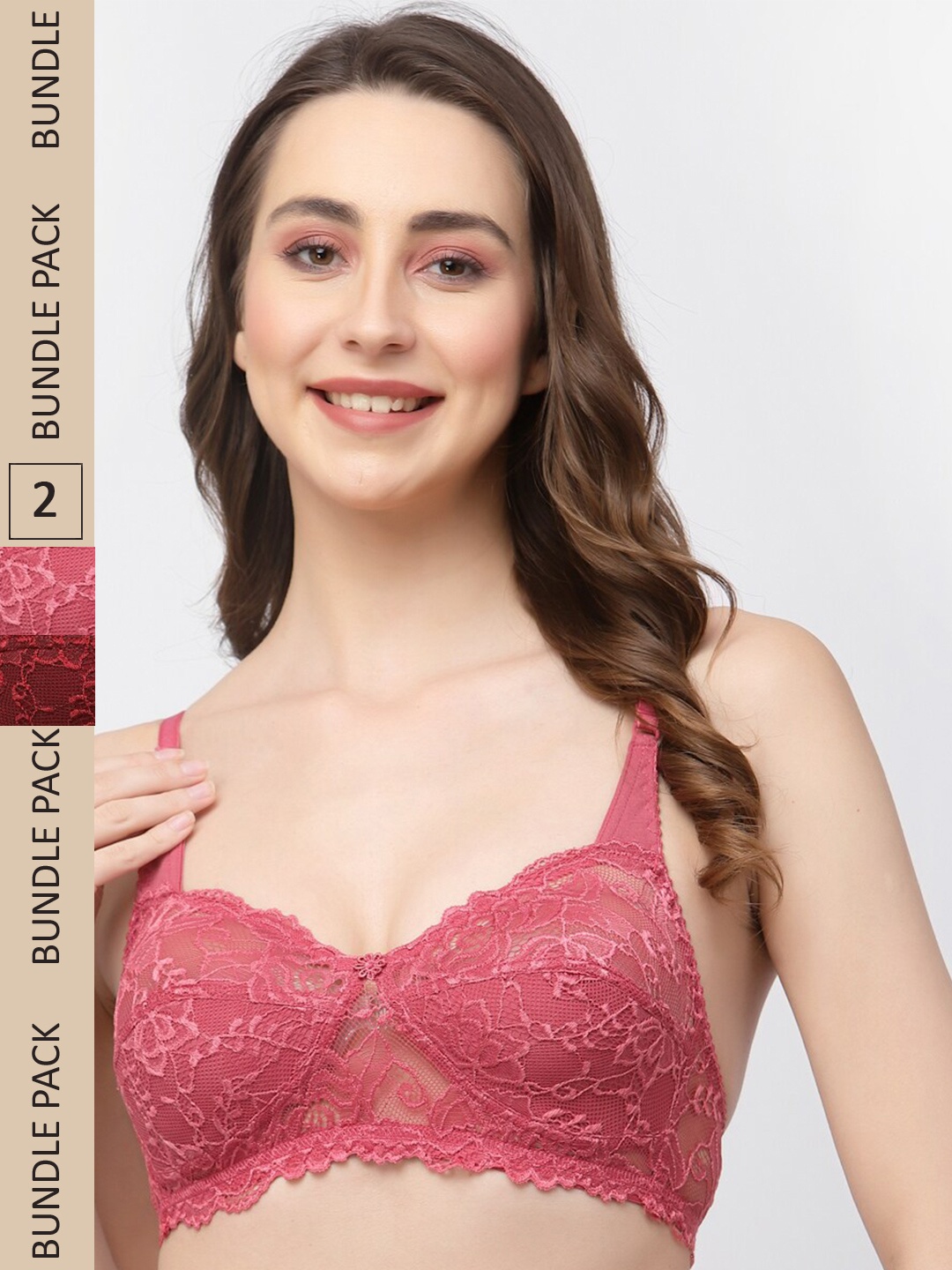 

Docare Pack of 2 Non-Padded Lace Bralette Bra, Maroon