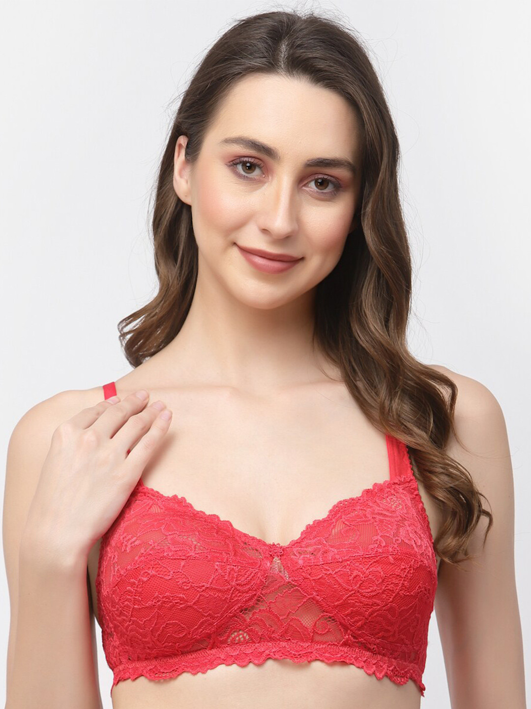 

Docare Pack of 2 Non-Padded Lace Bralette Bra, Red