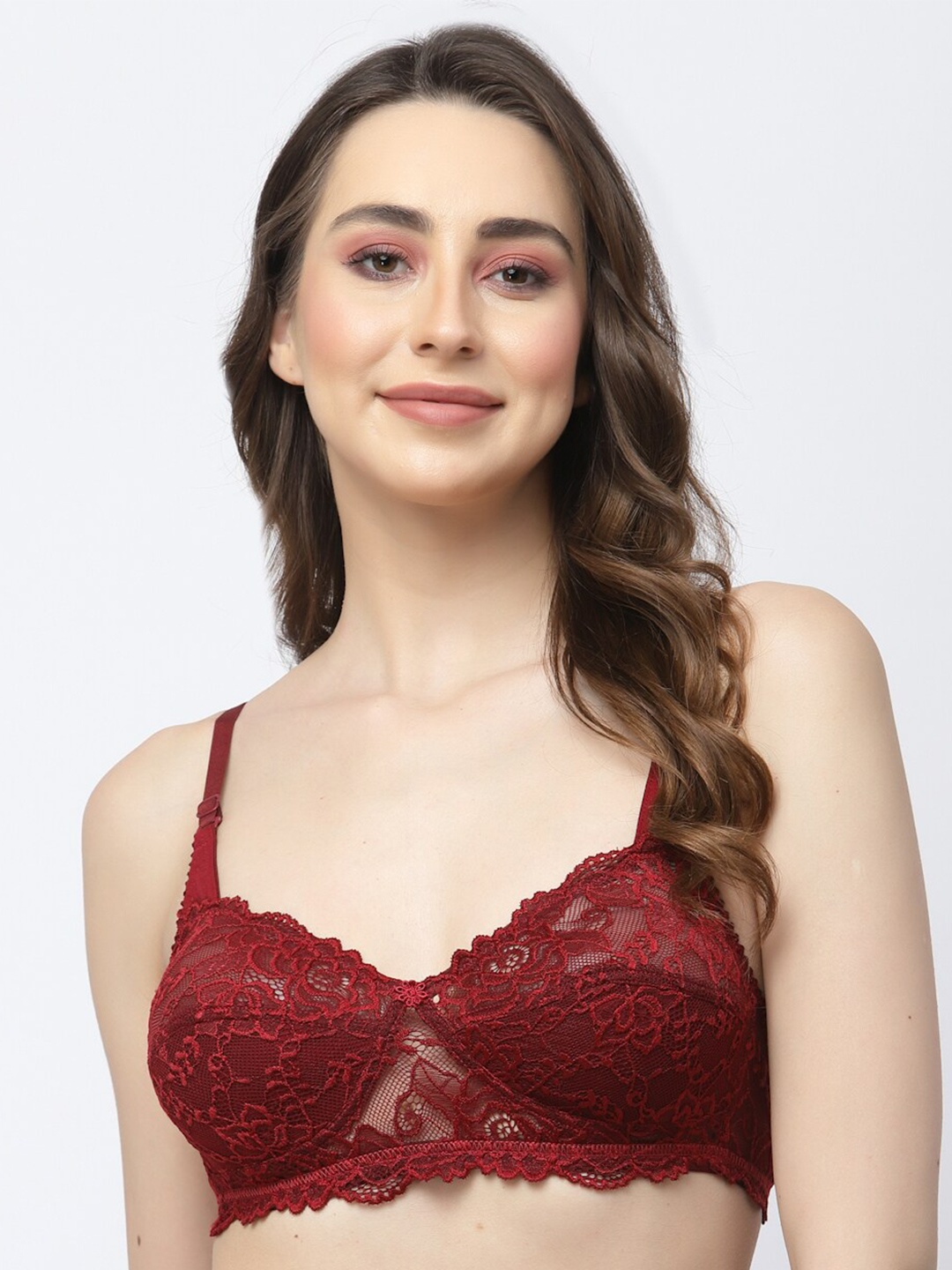 

Docare Pack of 2 Non-Padded Lace Bralette Bra, Maroon