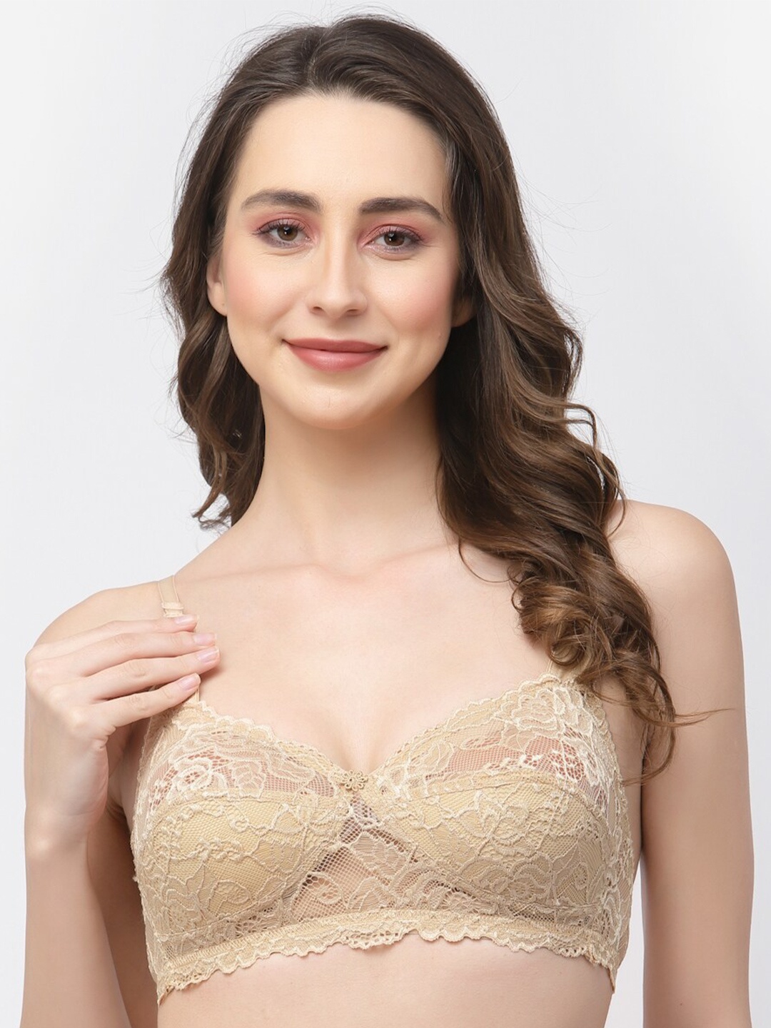 

Docare Pack of 2 Non-Padded Lace Bralette Bra, Beige