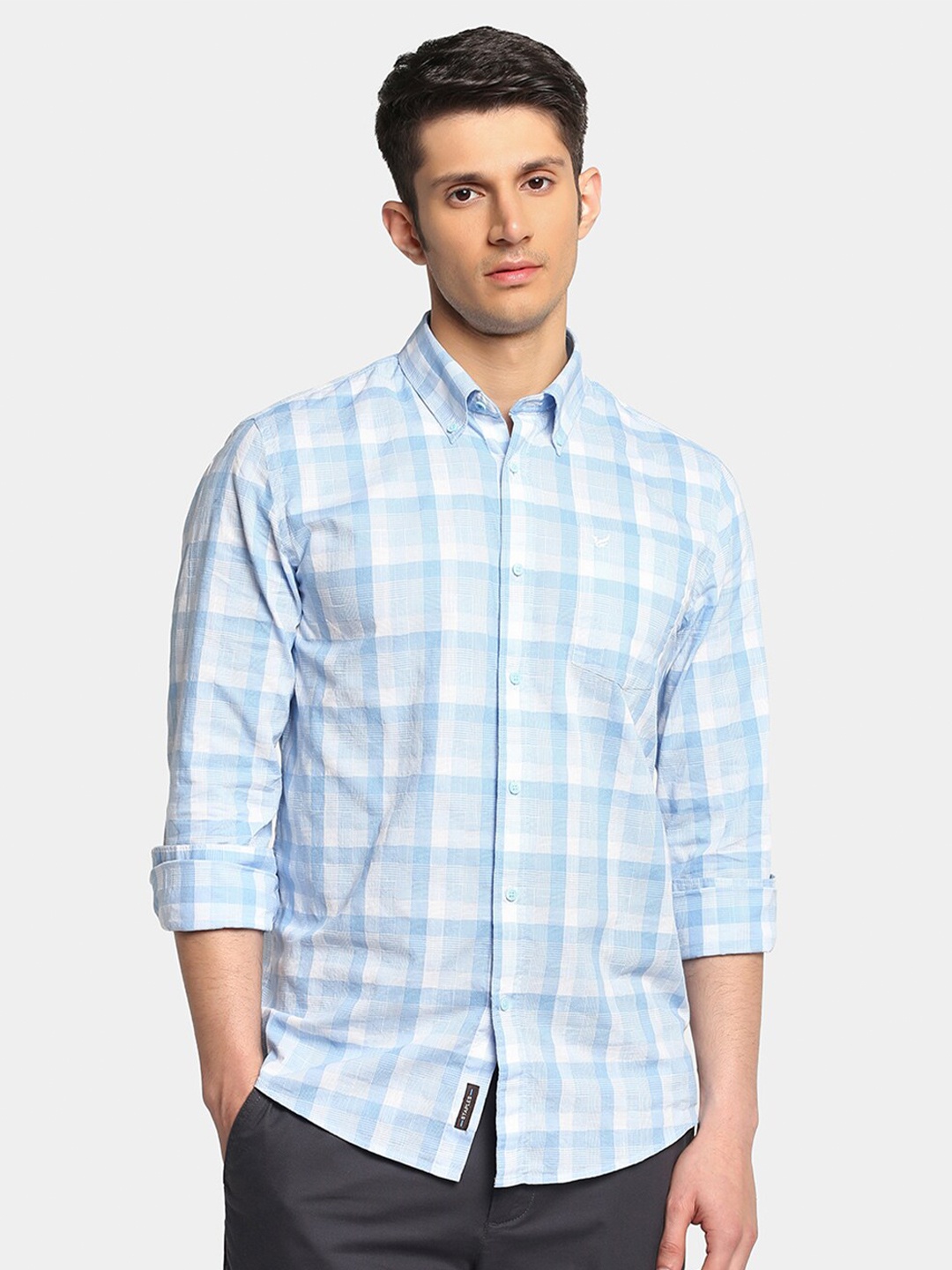 

Blackberrys India Slim Checked Button-Down Collar Pure Cotton Casual Shirt, Blue