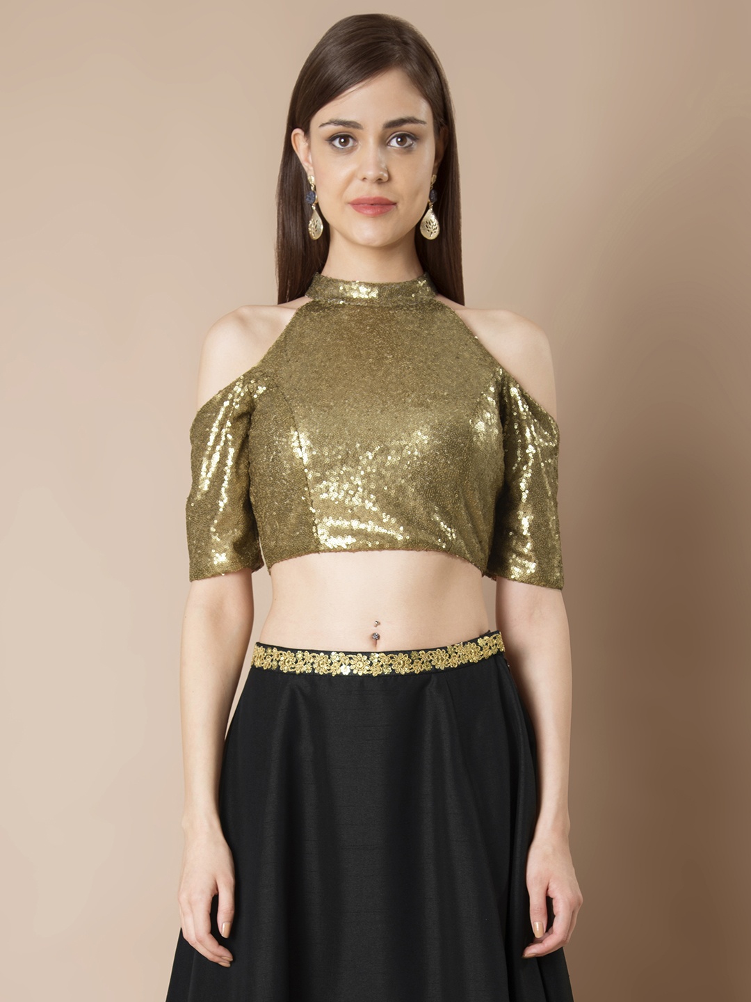 

INDYA Women Gold-Toned Embellished Crop Top