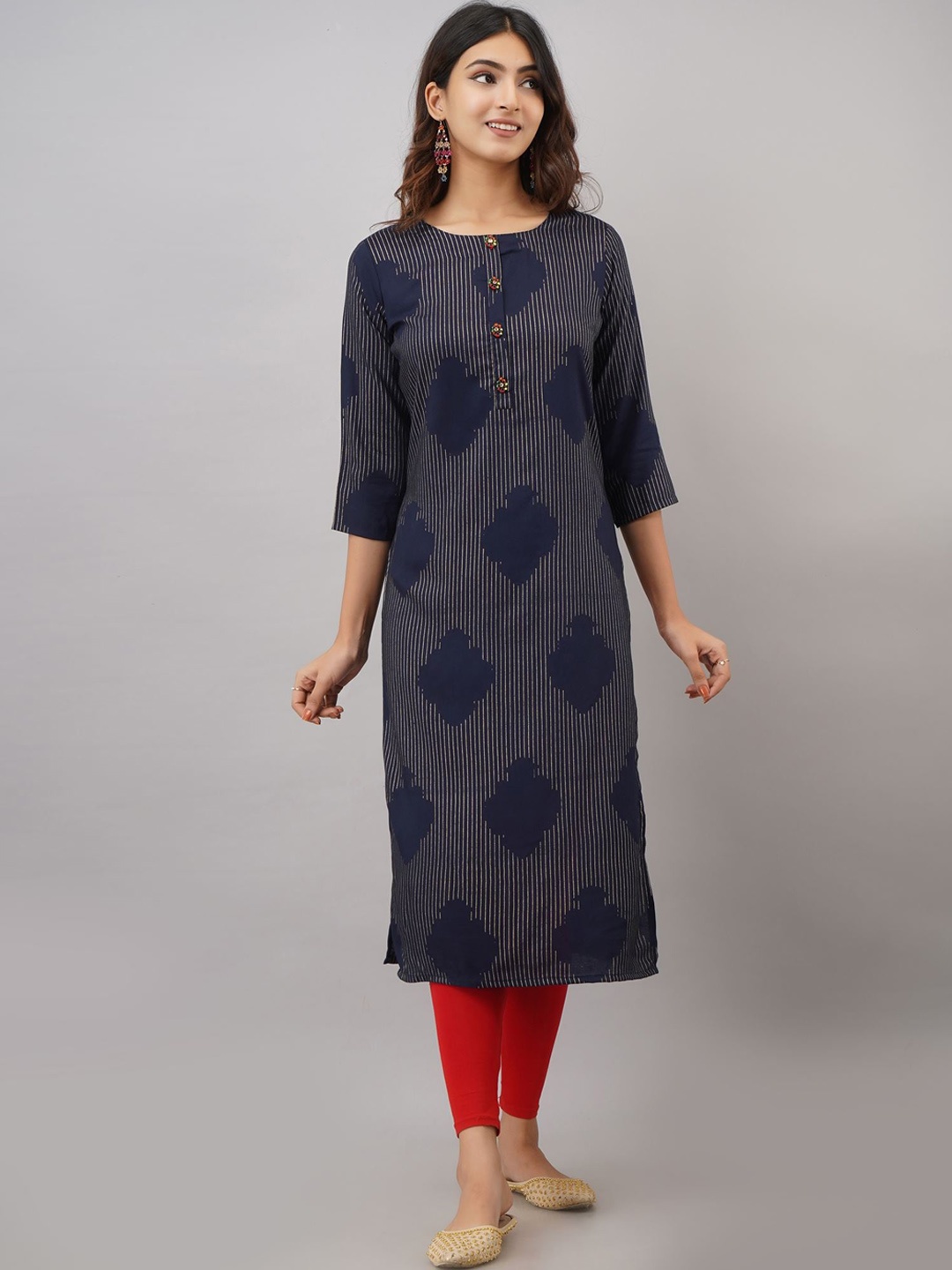 

Spera Calf Length Striped Straight Kurta, Navy blue