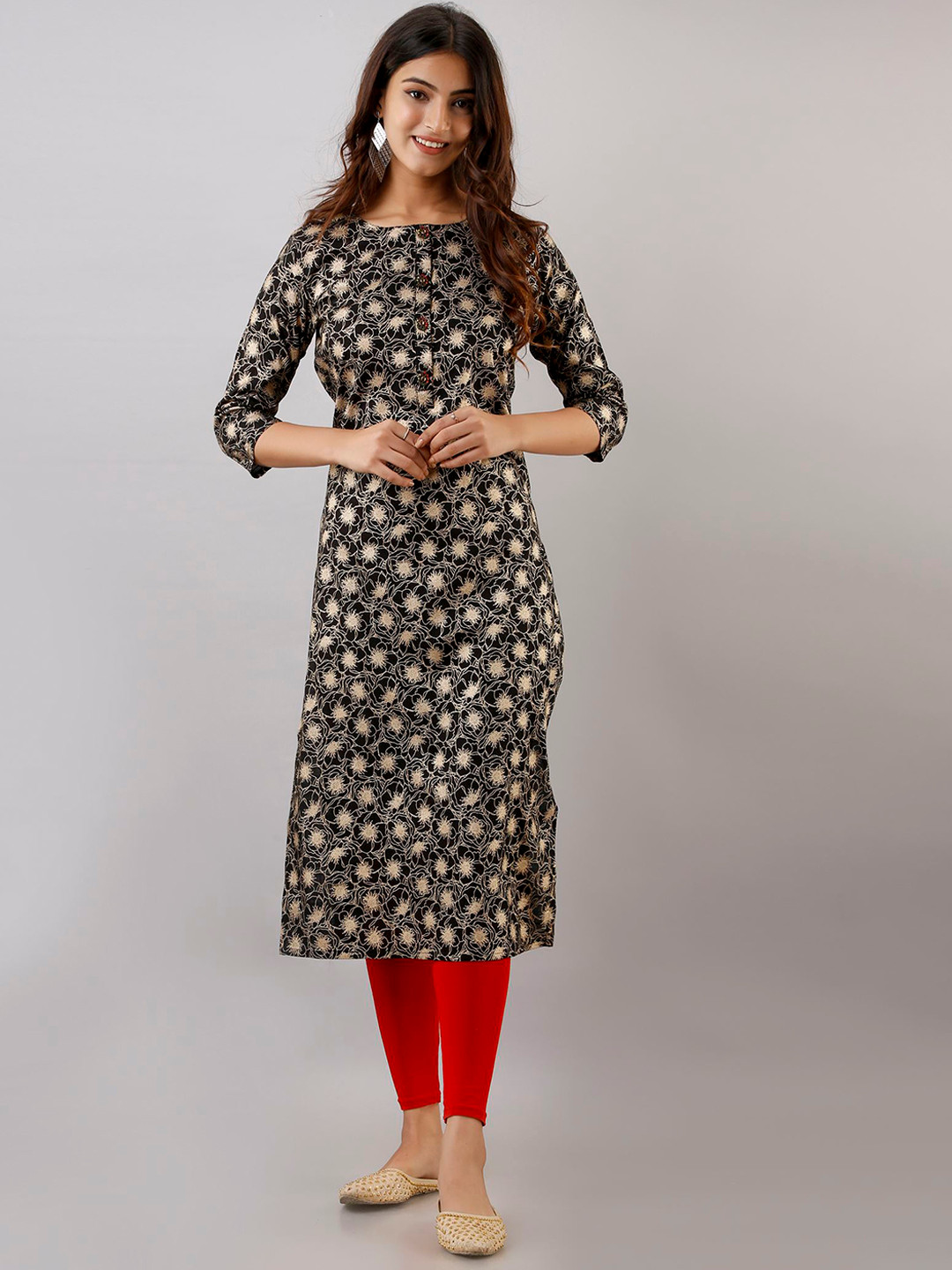 

Spera Abstract Printed Rayon Straight Kurta, Black