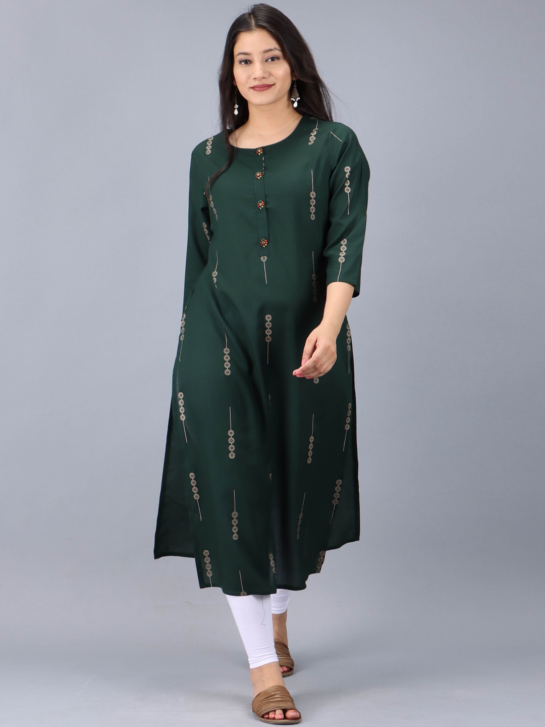 

Spera Geometric Printed Rayon Straight Kurta, Green