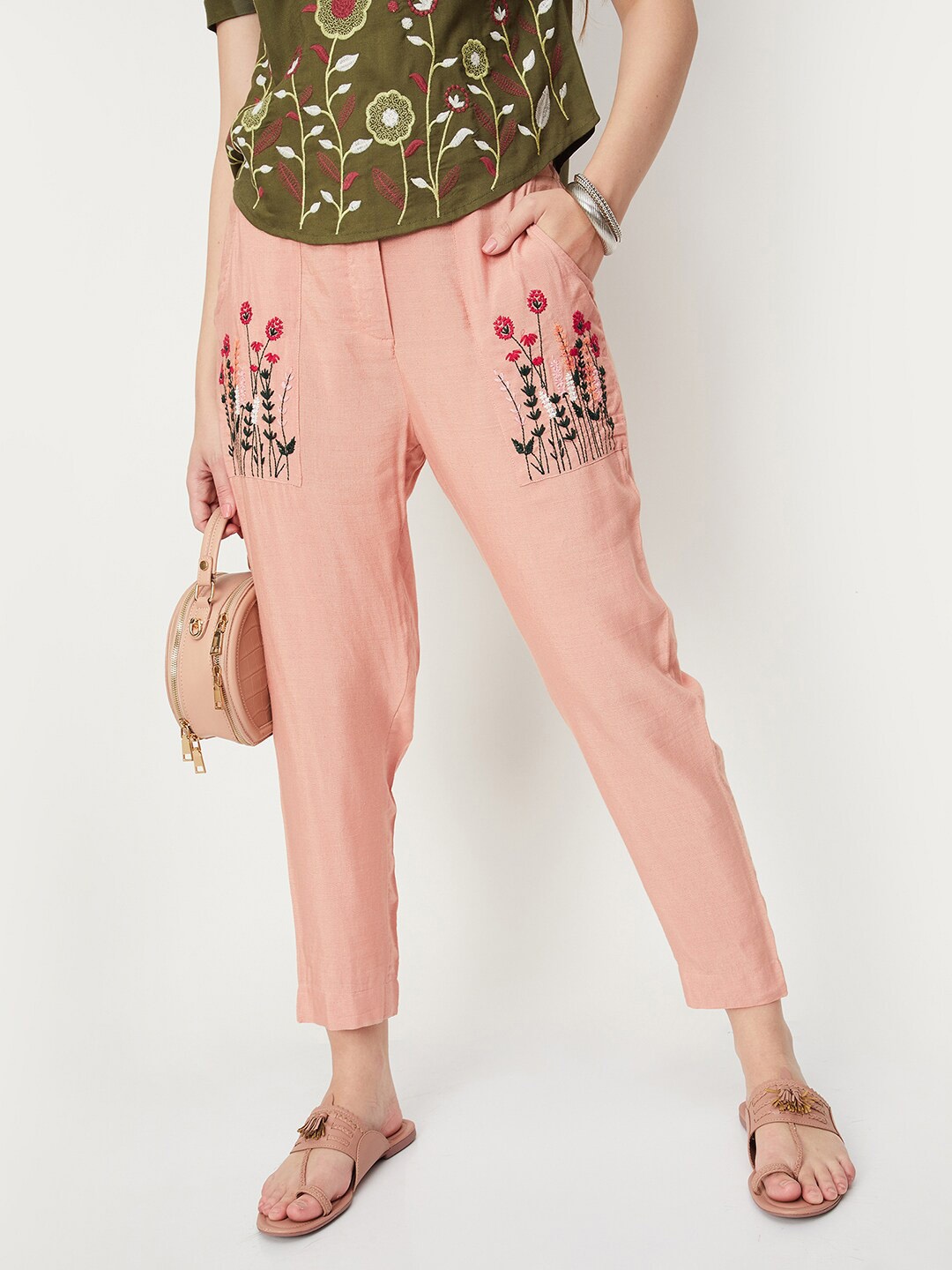 

max Women Mid-Rise Cropped Trousers, Pink