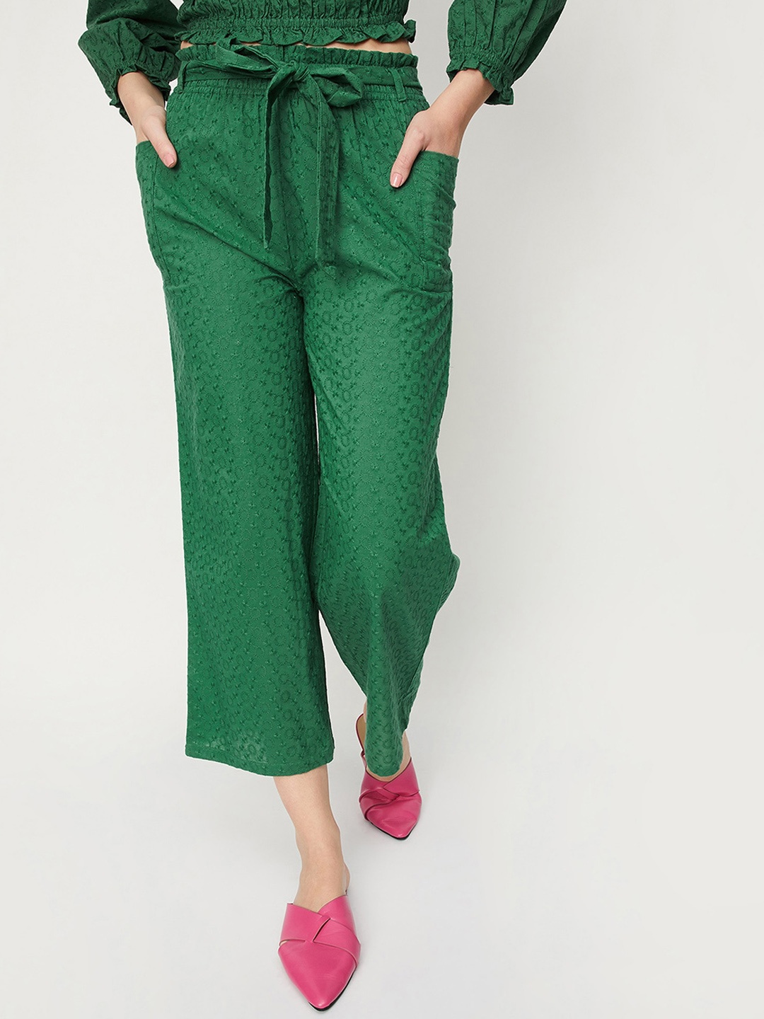 

max Women Mid-Rise Cropped Trousers, Green