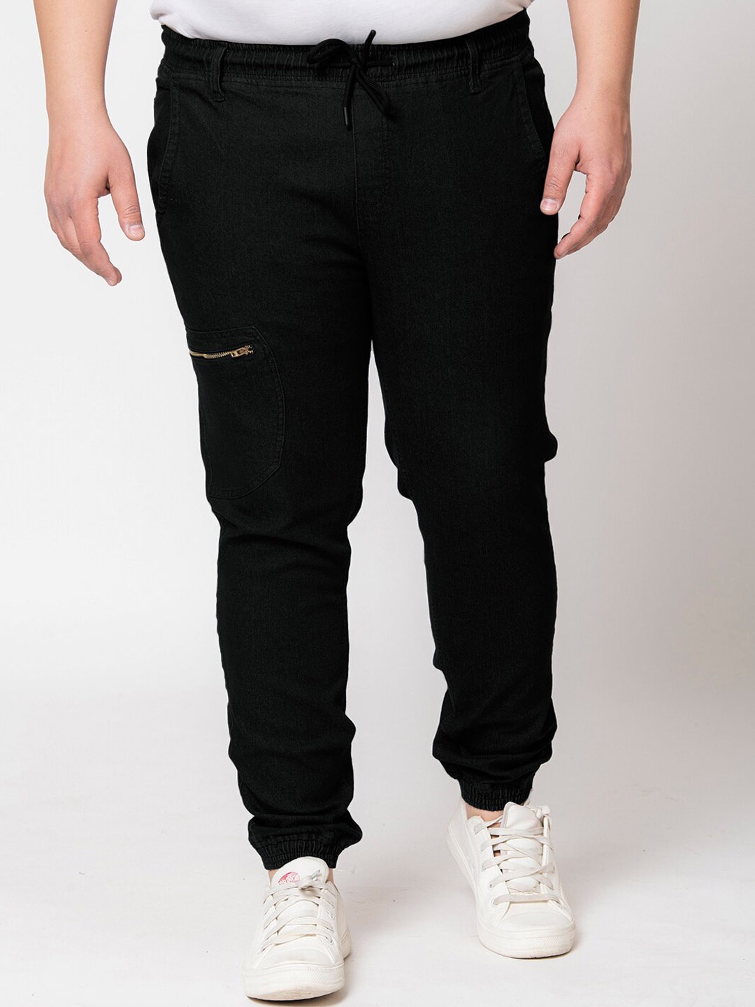 

IVOC Plus Men Plus Size Mid-Rise Strechable Denim Jogger, Black