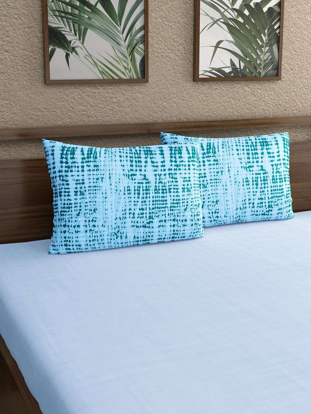 

Dreamscape Teal-Blue 2-Pieces Abstract Printed 140 TC Pure Cotton Pillow Covers