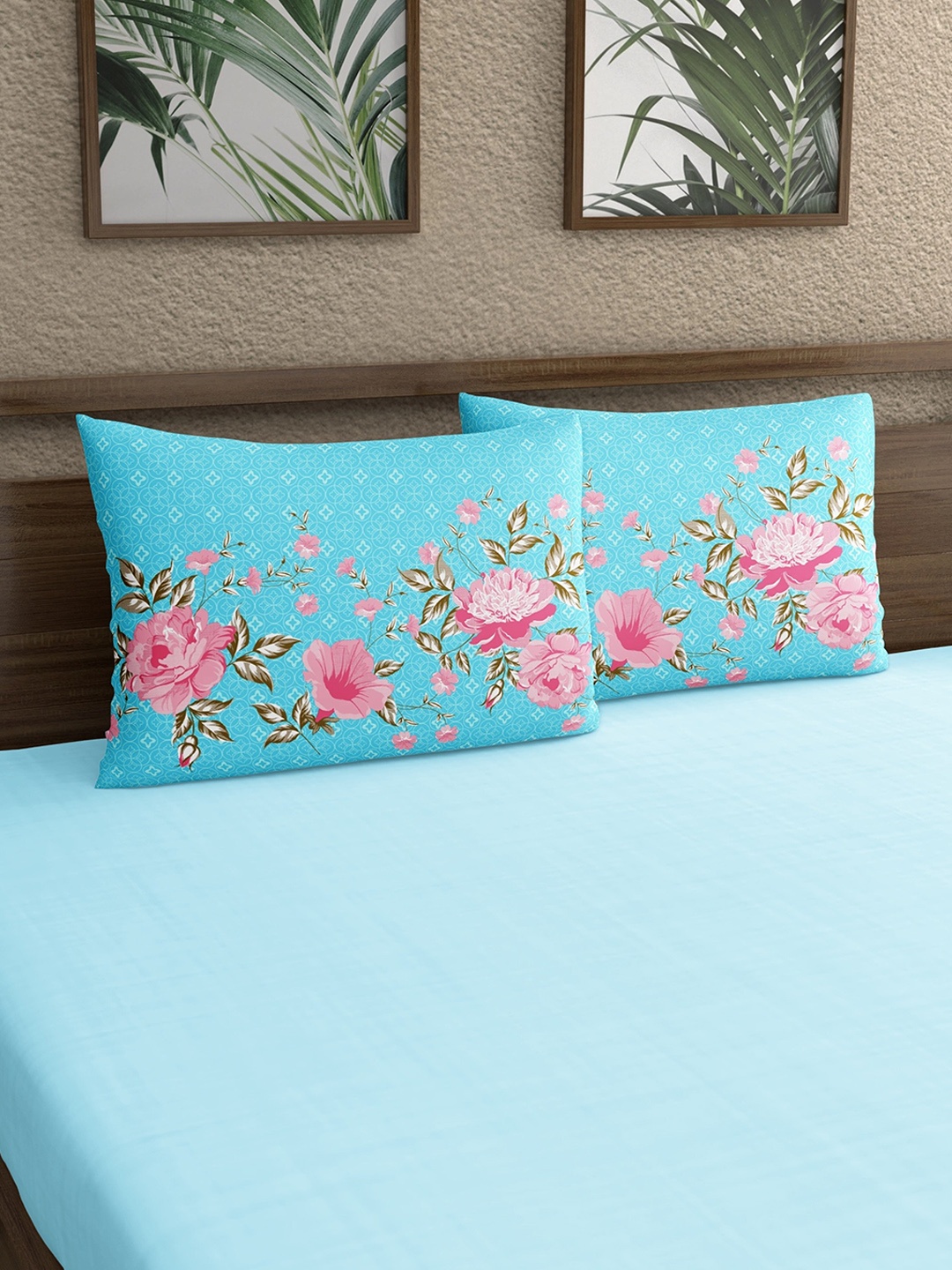 

Dreamscape Blue & Pink 2-Pieces Floral Printed 140 TC Pure Cotton Pillow Covers