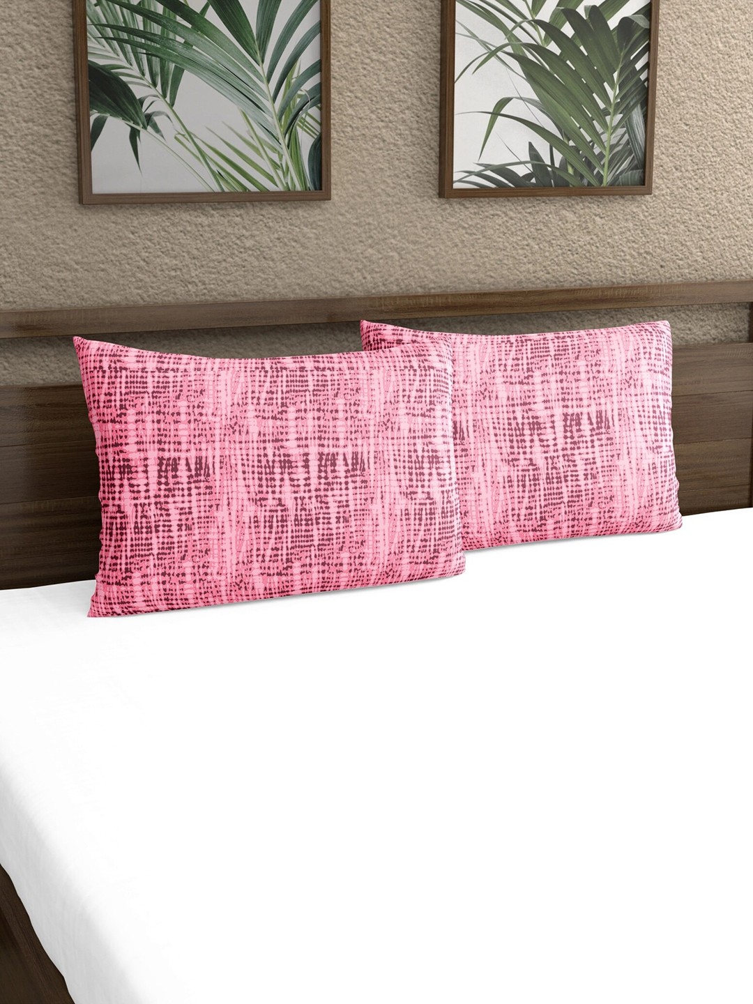 

Dreamscape Pink 2-Pieces Abstract Printed 140 TC Pure Cotton Pillow Covers