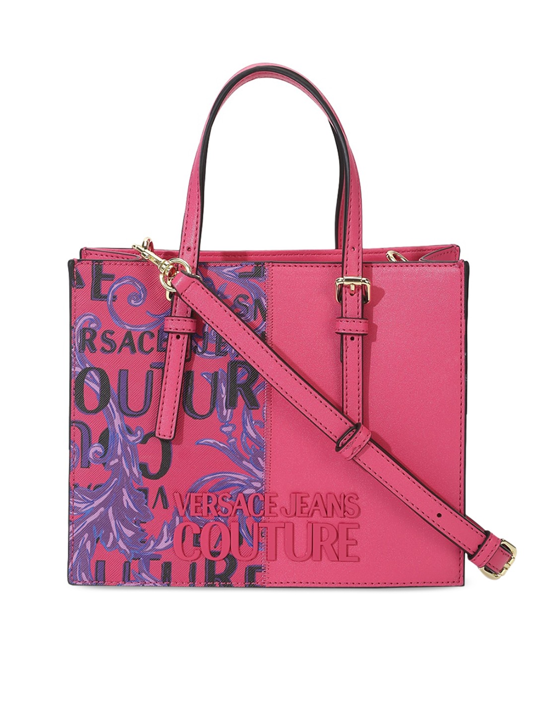 

Versace Jeans Couture Printed Leather Structured Handheld Bag, Pink