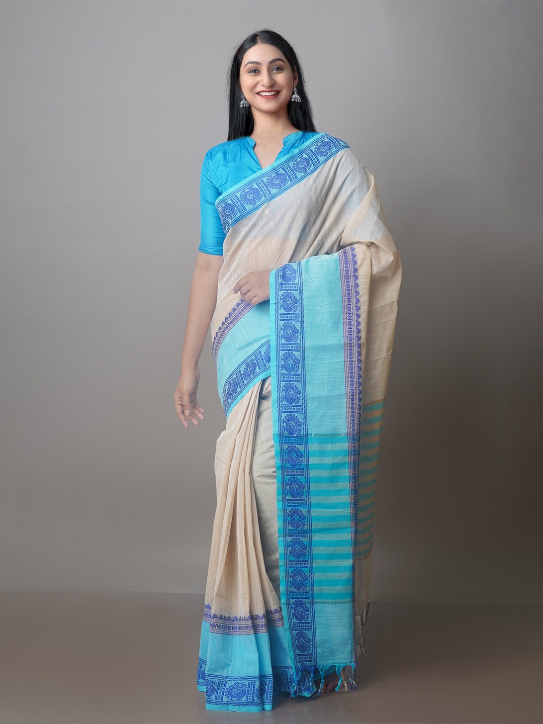 

Unnati Silks Woven Design Pure Cotton Bhagalpuri Saree, Cream