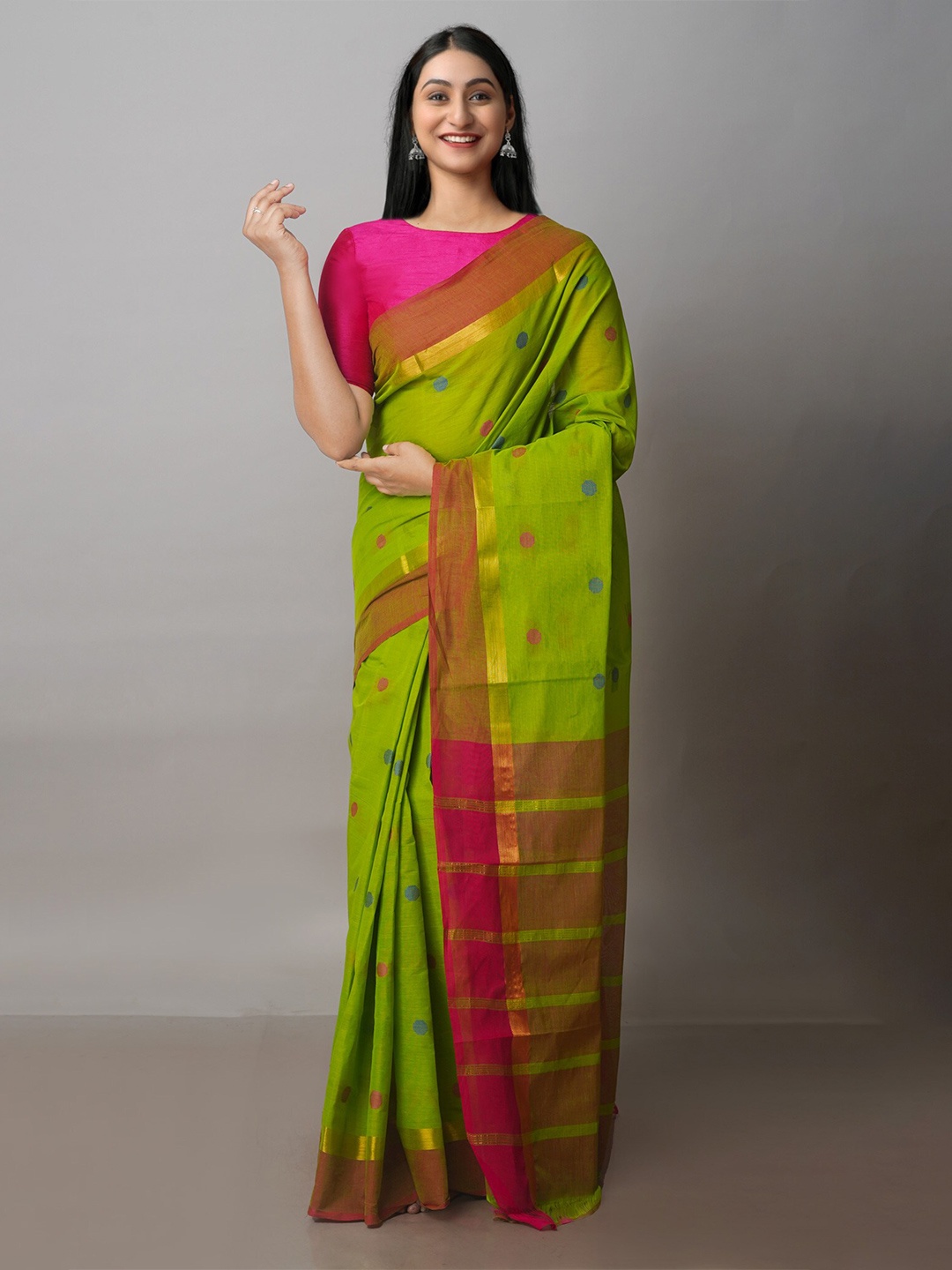 

Unnati Silks Woven Design Zari Pure Cotton Mangalagiri Saree, Green