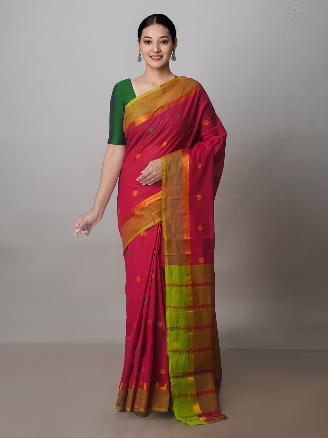 

Unnati Silks Woven Design Zari Pure Cotton Mangalagiri Saree, Red
