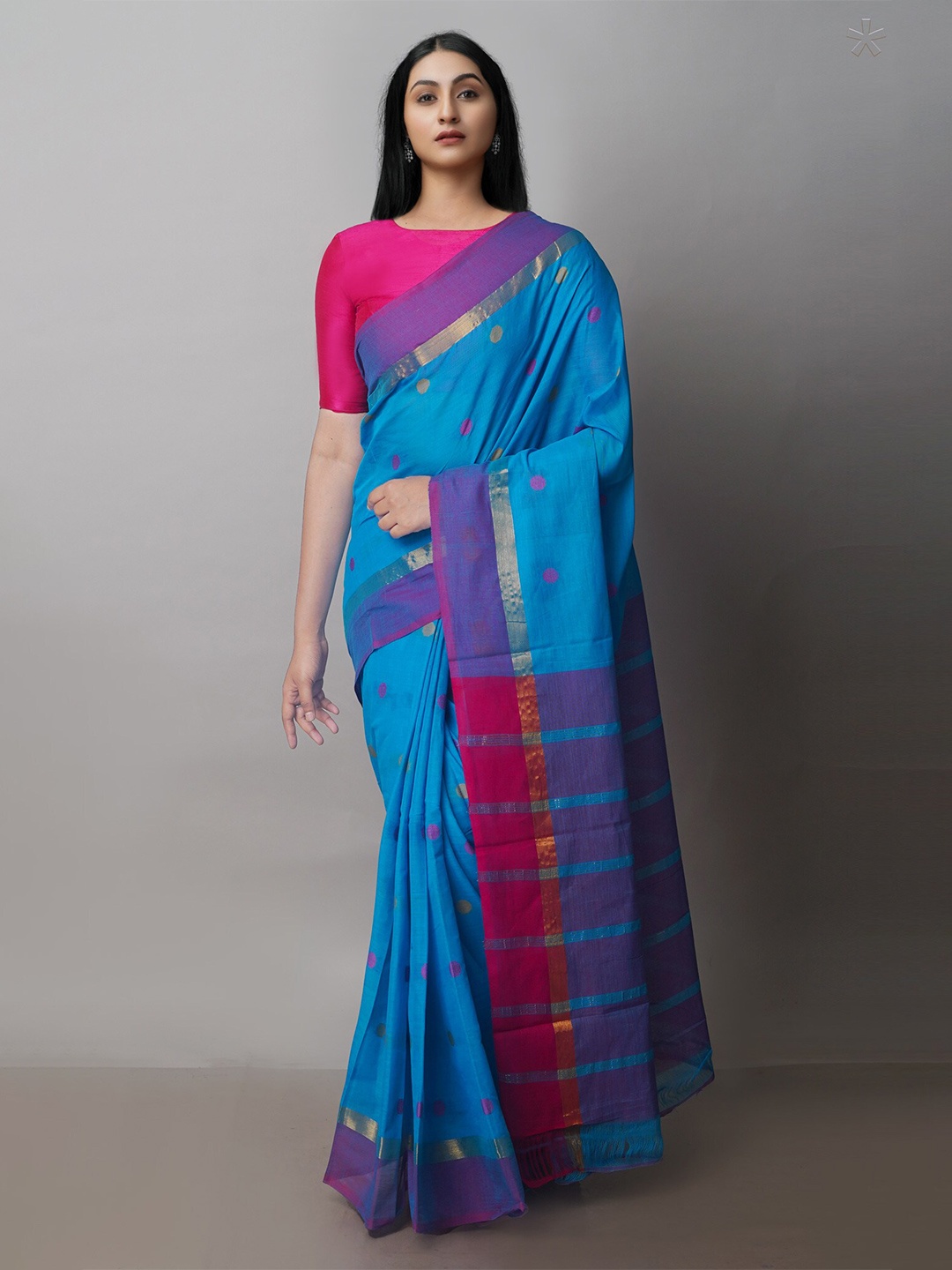 

Unnati Silks Woven Design Zari Pure Cotton Mangalagiri Saree, Blue