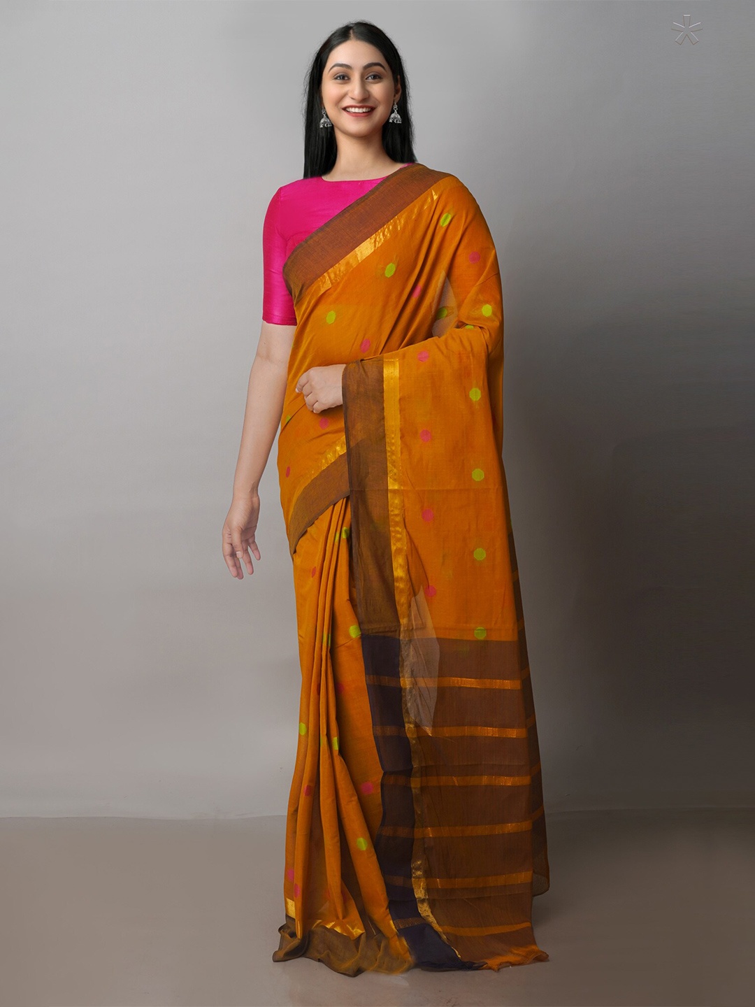 

Unnati Silks Woven Design Zari Pure Cotton Mangalagiri Saree, Orange