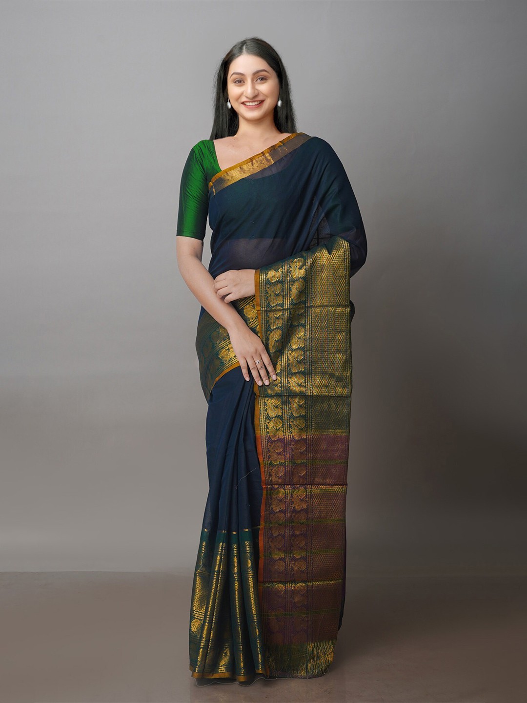 

Unnati Silks Woven Design Zari Kanjeevaram Saree, Blue
