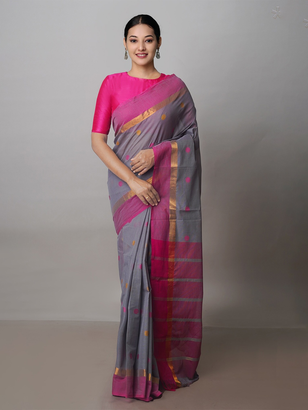 

Unnati Silks Woven Design Zari Pure Cotton Mangalagiri Saree, Grey