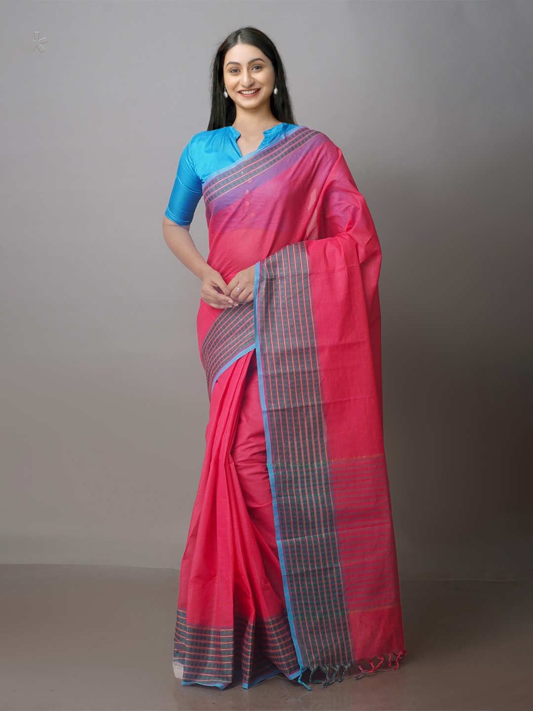 

Unnati Silks Zari Pure Cotton Handloom Bhagalpuri Saree, Pink