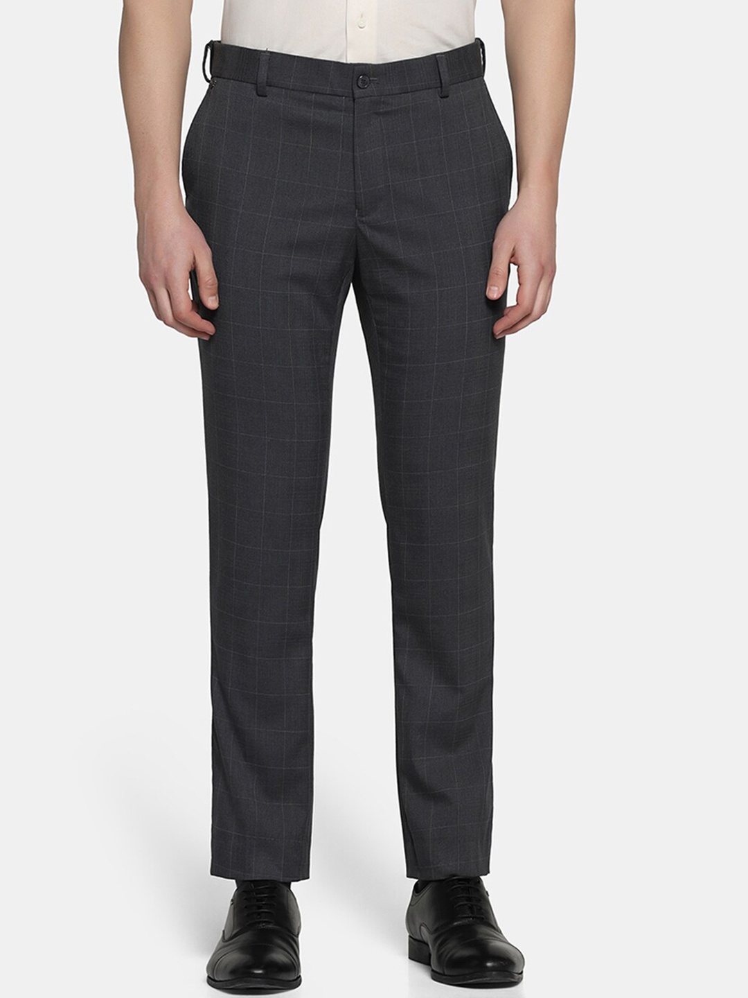 

Blackberrys Men Checked Slim Fit Easy Wash Trousers, Grey