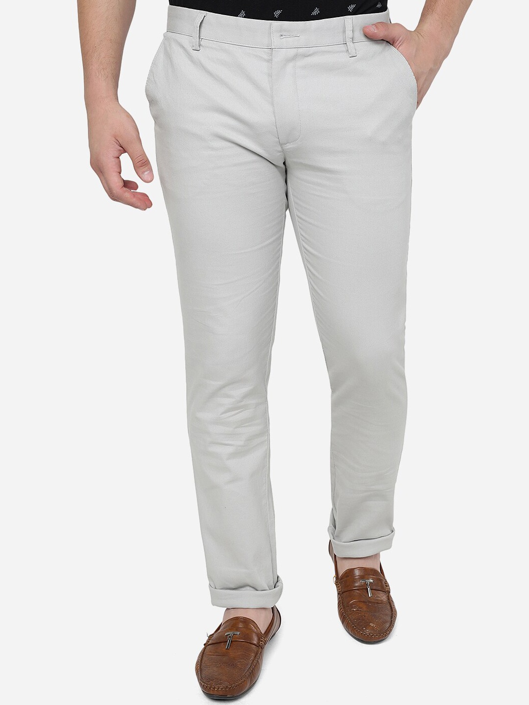 

Greenfibre Men Super Slim Fit Cotton Mid-Rise Chinos Trousers, Grey