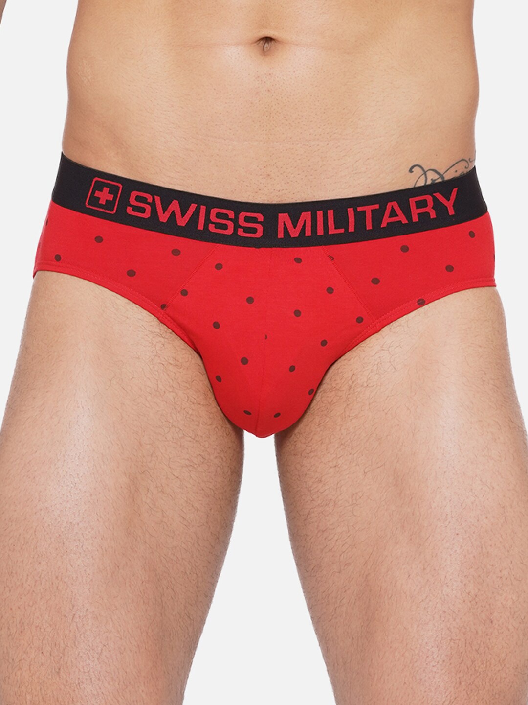 

SWISS MILITARY Men Printed Mid-Rise Microfibre Itch-Free Waistband Basic Brief, Red