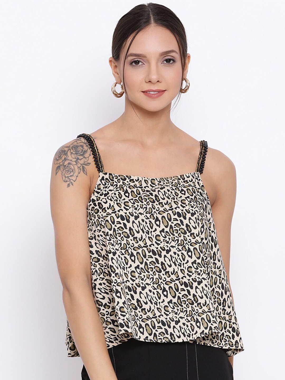 

ALL WAYS YOU Shoulder Straps Animal Printed Crepe Top, Off white