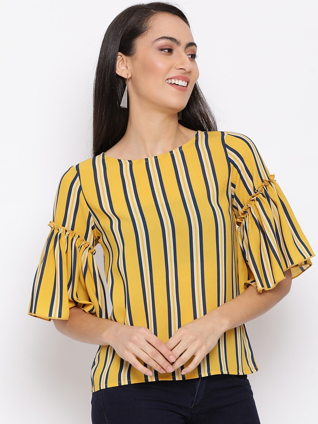 

ALL WAYS YOU Striped Bell Sleeve Regular Top, Yellow