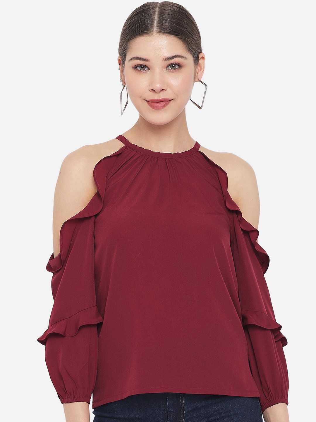 

ALL WAYS YOU Cold-Shoulder Ruffled Top, Maroon