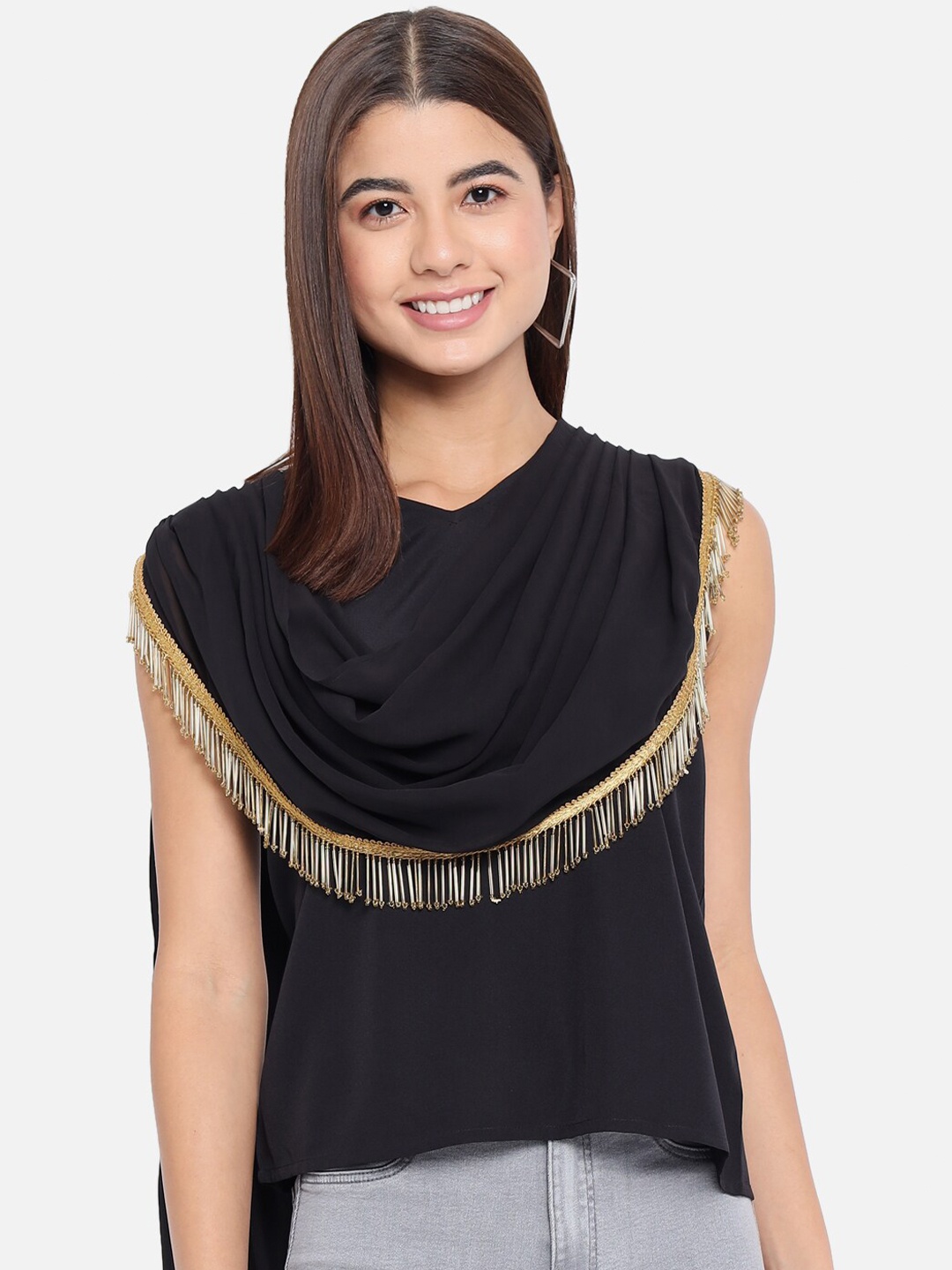 

ALL WAYS YOU Cowl Neck Embellished Top, Black