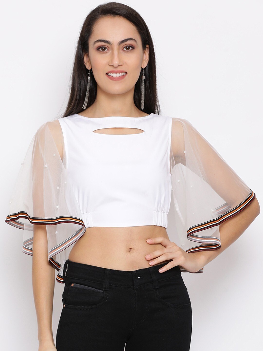 

ALL WAYS YOU Chocker Neck Flared Sleeve Crop Top, White
