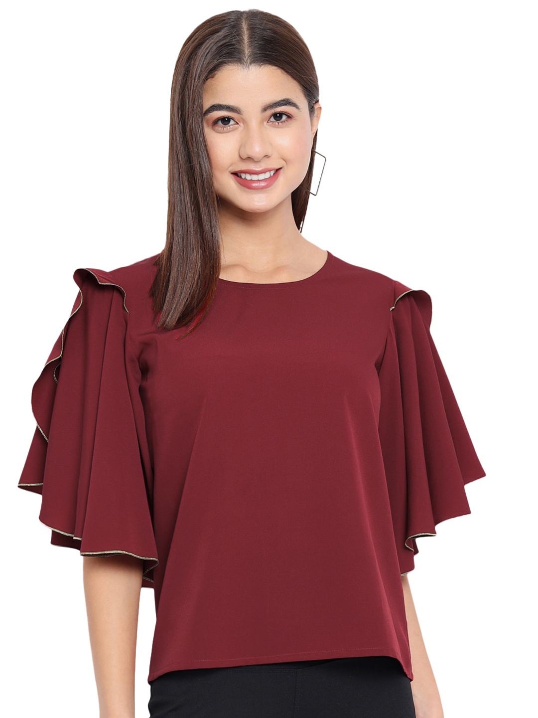 

ALL WAYS YOU Flutter Sleeves Regular Top, Maroon