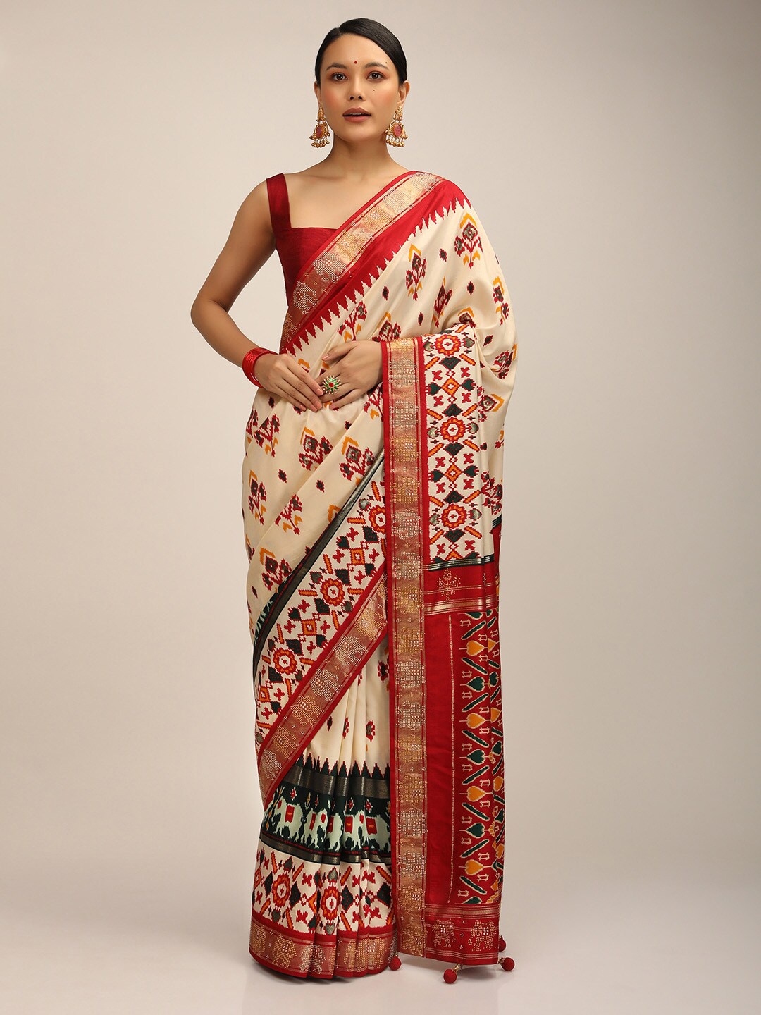 

KALKI Fashion Patola Print Silk Saree, Off white