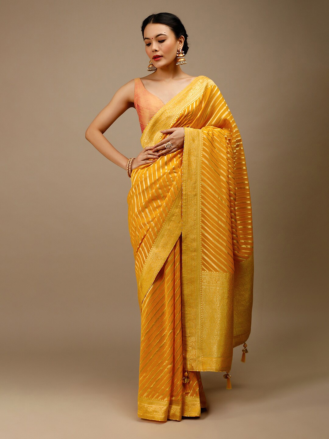 

KALKI Fashion Striped Zari Pure Georgette Saree, Yellow