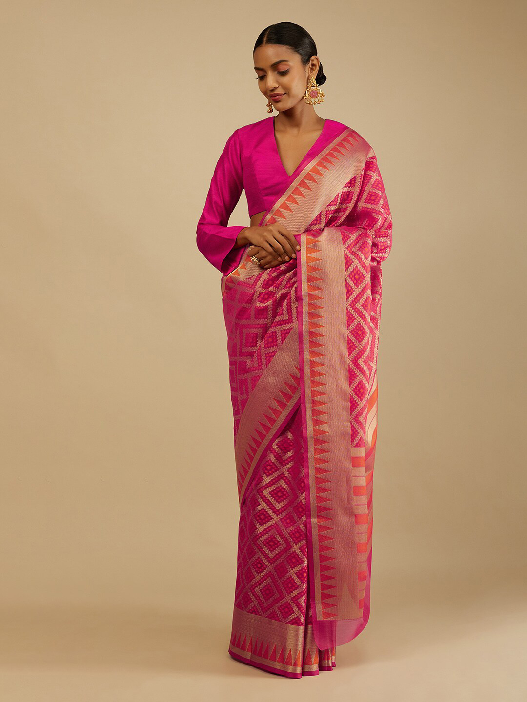 

KALKI Fashion Floral Woven Design Zari Pure Silk Saree, Pink