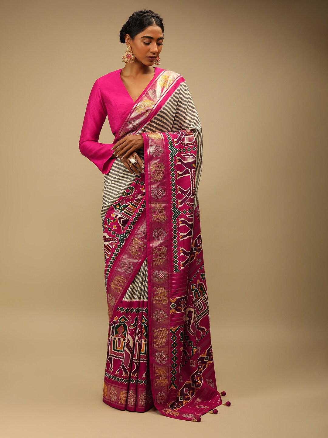 

KALKI Fashion Striped Zari Pure Silk Saree, Pink