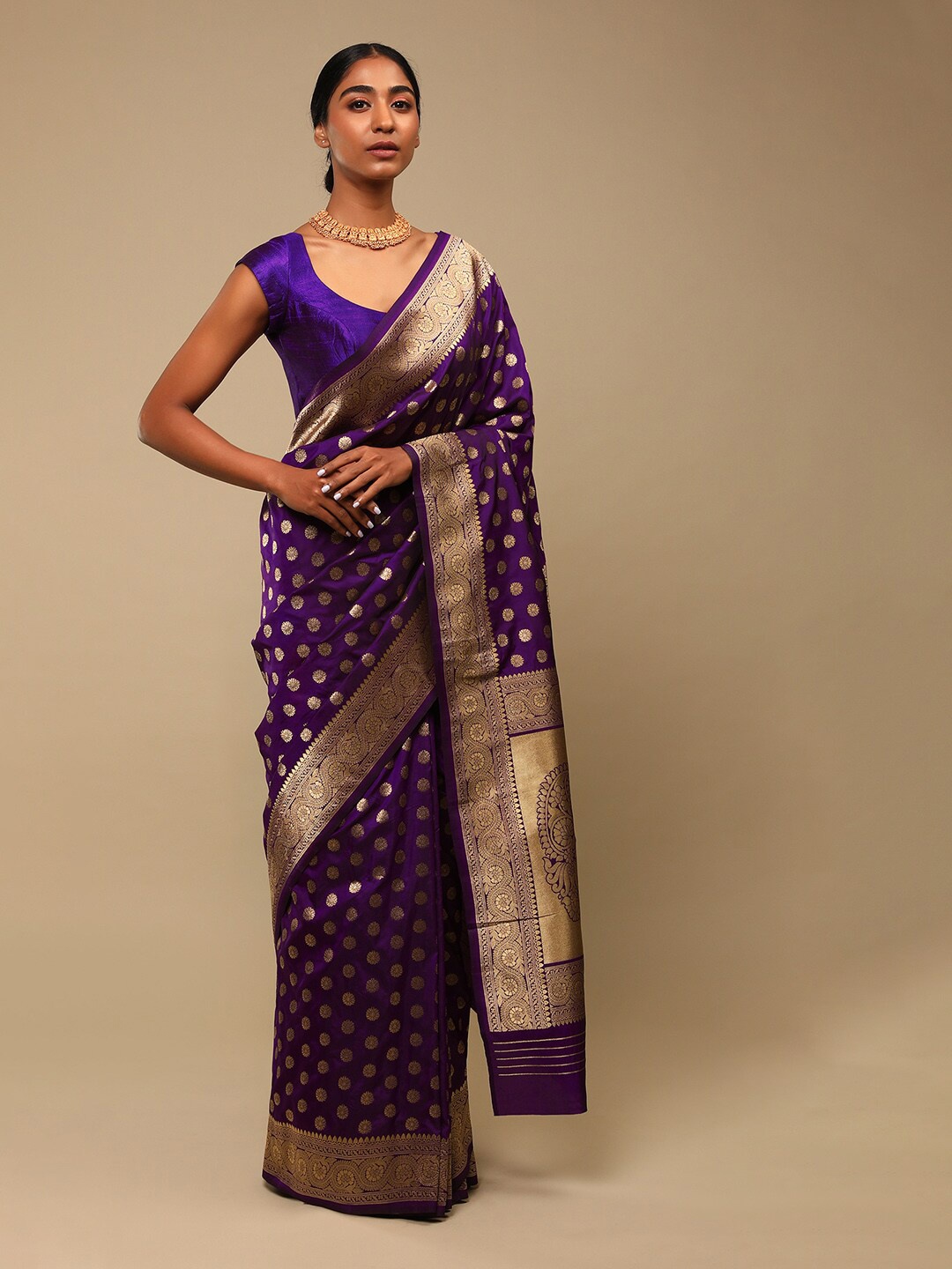 

KALKI Fashion Floral Woven Design Zari Pure Silk Saree, Violet