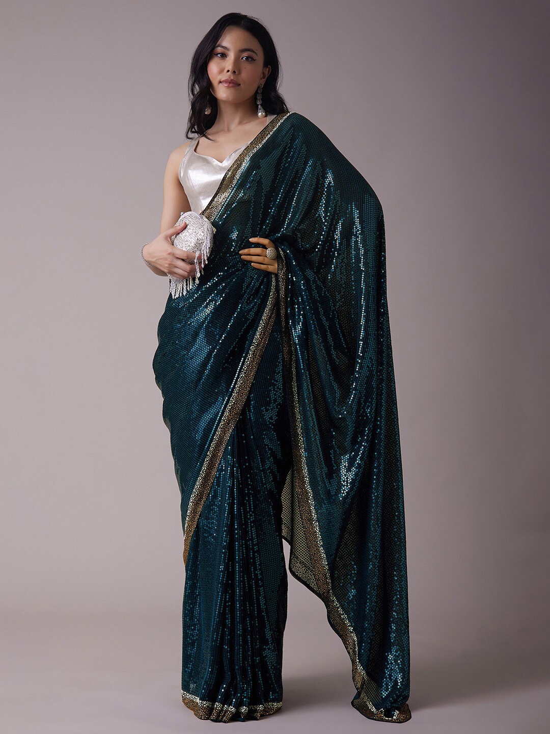 

KALKI Fashion Sequin Embellished Heavy Work Saree, Teal