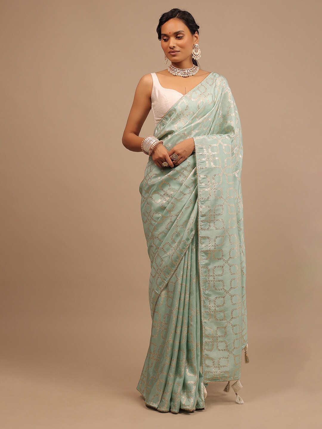 

KALKI Fashion Ethnic Motif Printed Gotta Patti Pure Silk Saree, Blue