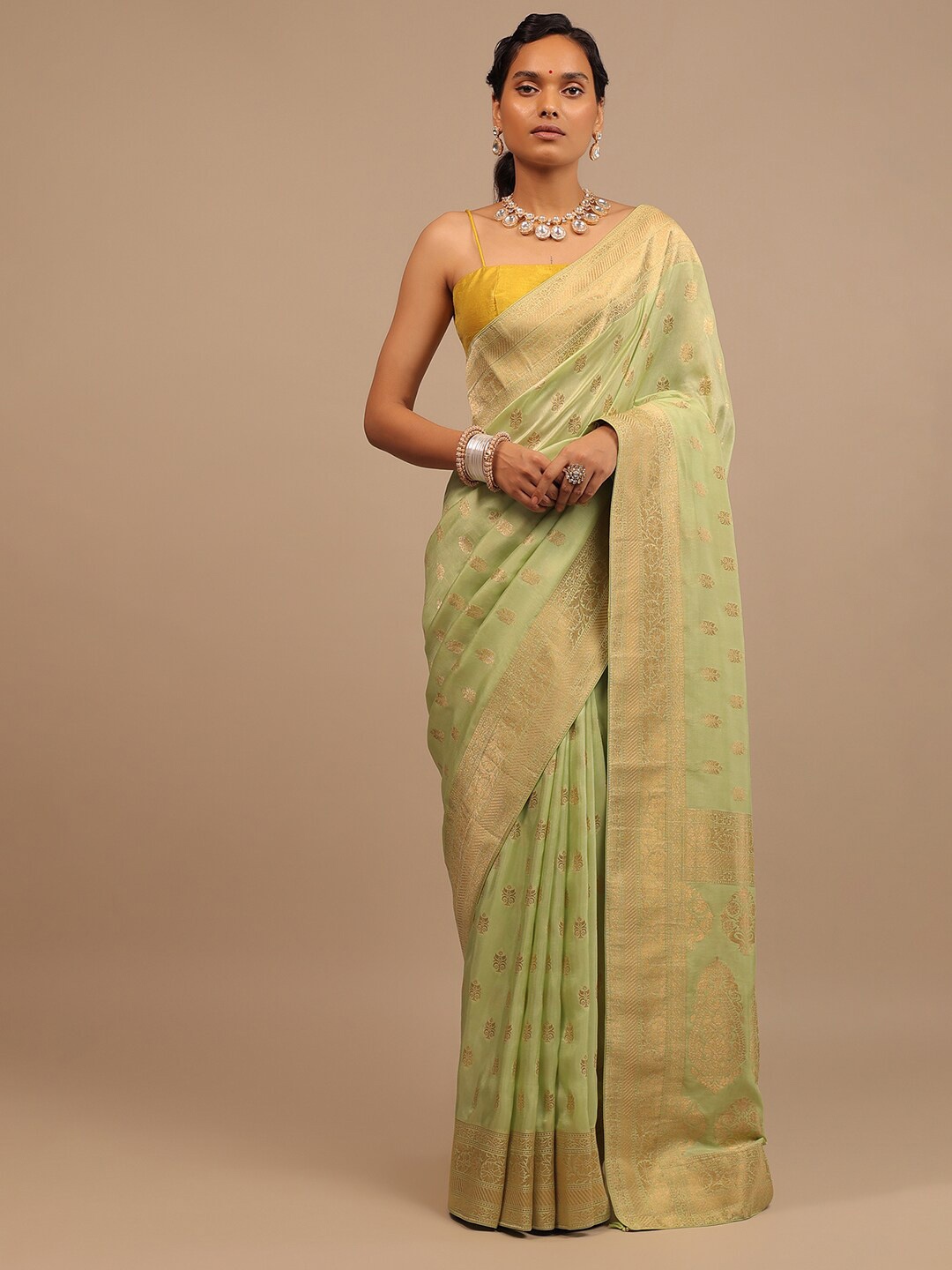 

KALKI Fashion Ethnic Motif Woven Design Zari Pure Silk Saree, Green