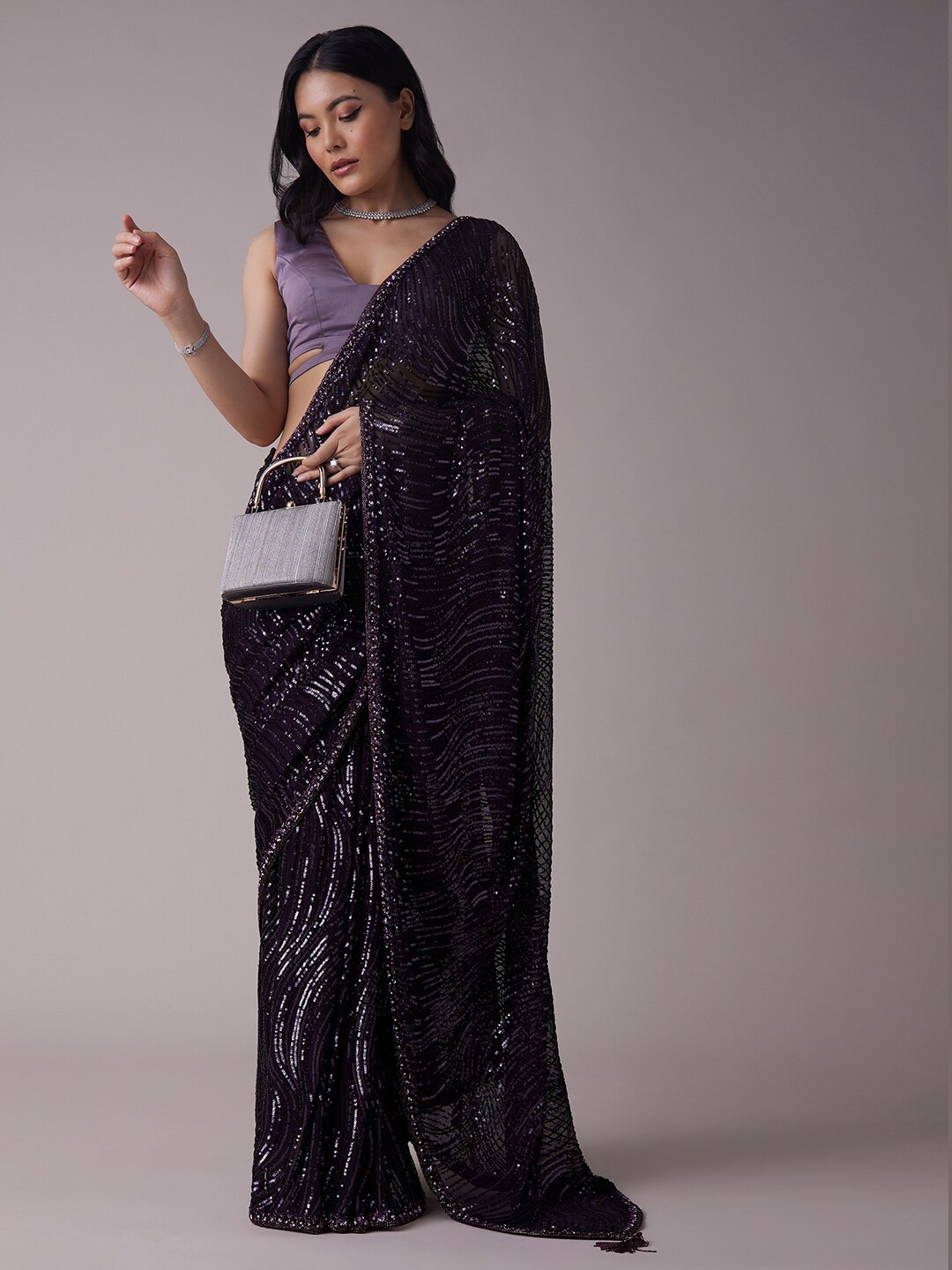 

KALKI Fashion Sequin Embellished Saree, Purple