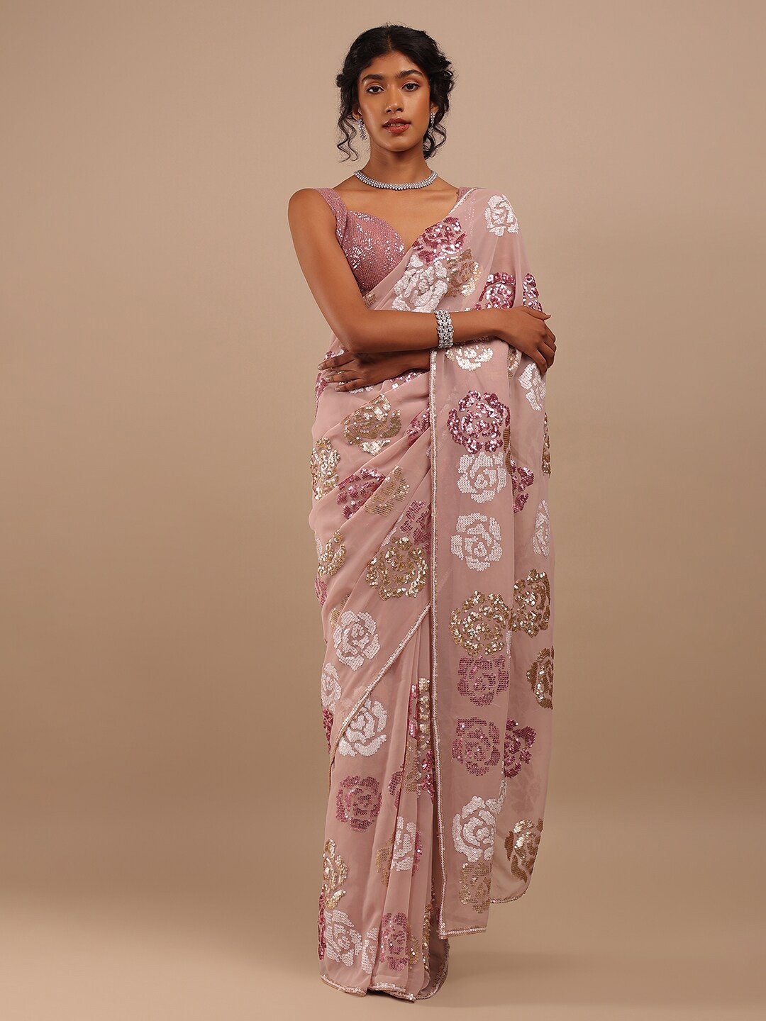

KALKI Fashion Sequin Embellished Pure Georgette Saree, Purple