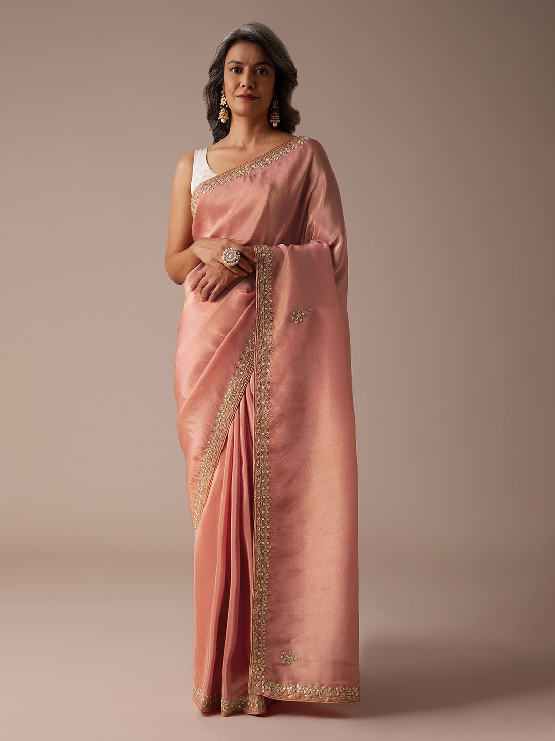 

KALKI Fashion Beads and Stones Pure Silk Saree, Peach