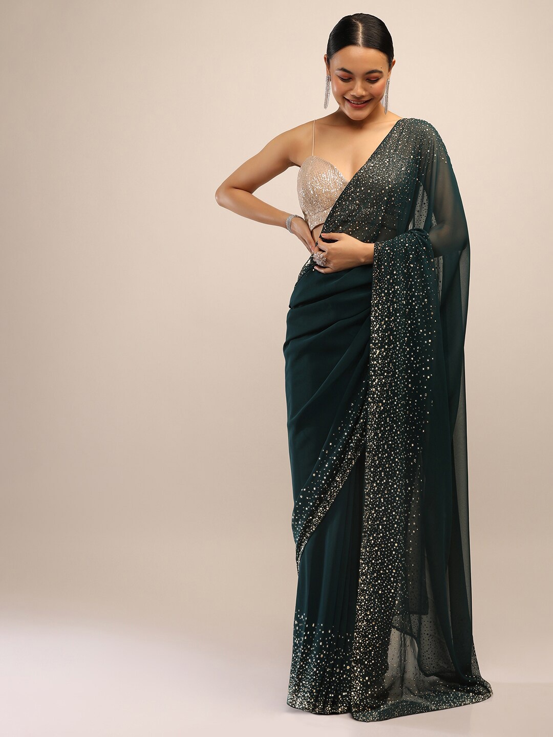 

KALKI Fashion Beads and Stones Embelished Pure Georgette Saree, Teal