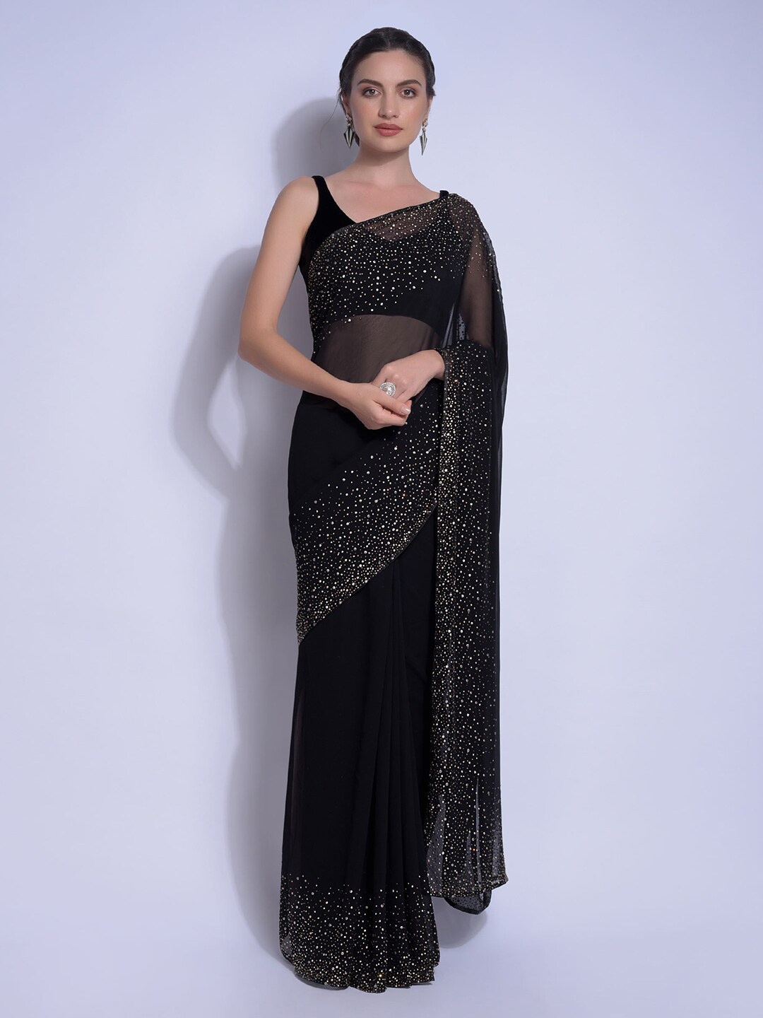 

KALKI Fashion Beads and Stones Embelished Pure Georgette Saree, Black