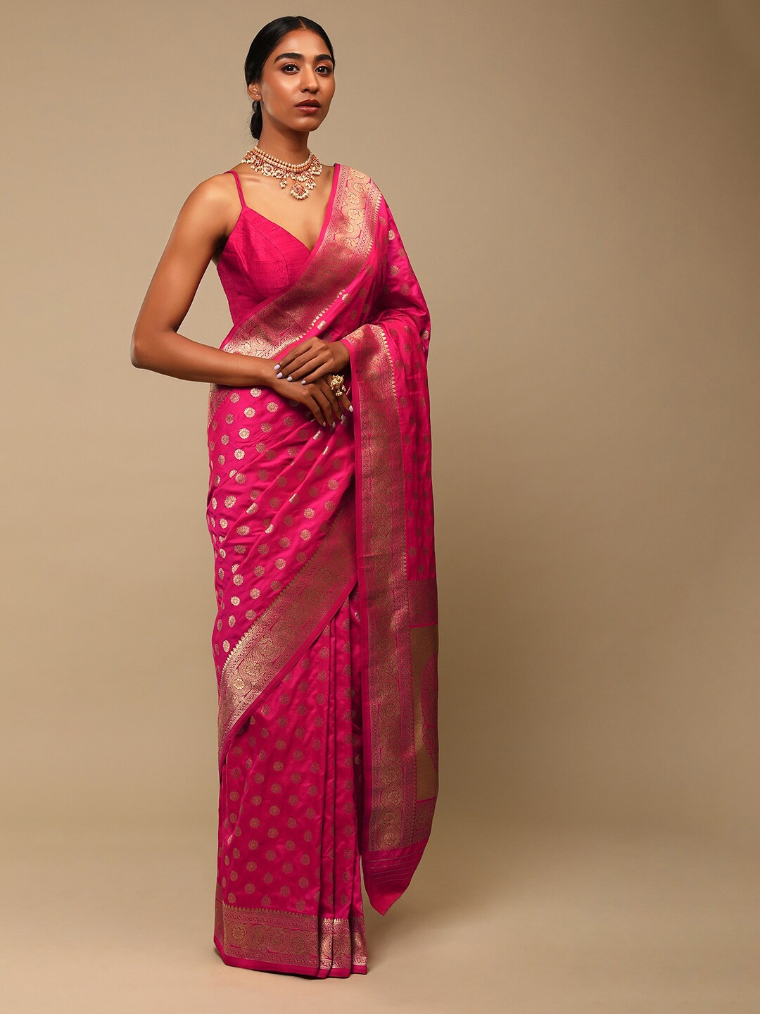 

KALKI Fashion Ethnic Motif Woven Design Zari Pure Silk Saree, Pink
